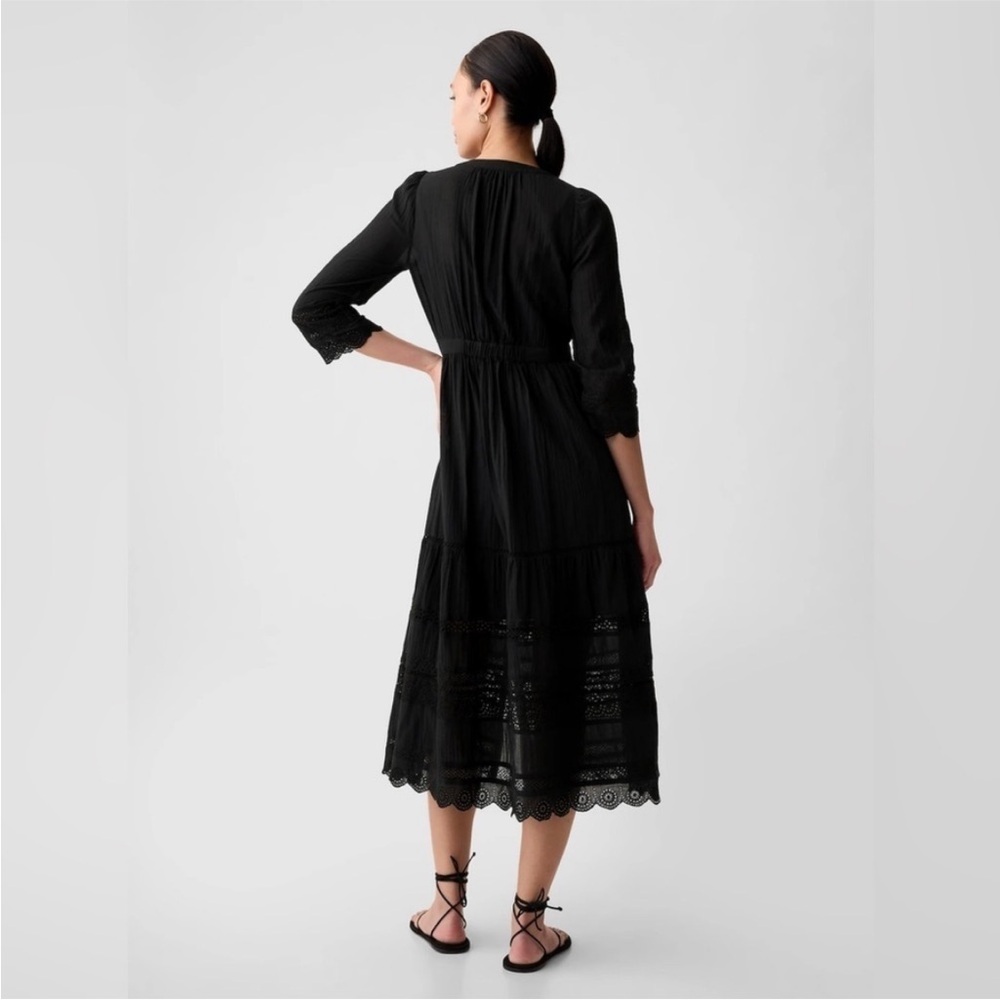 AS IS! Gap Women’s Black Textured Crinkle Lace Midi Dress - Size MEDIUM ✂️ - Picture 2 of 6